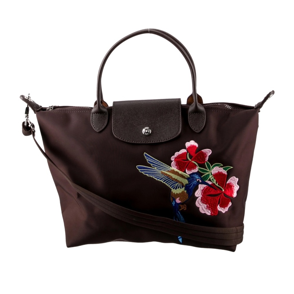 Longchamp Le Pliage Neo  Two Way Embroidered Hummingbird Medium Tote Bag
